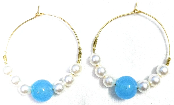 NIBRAS Blue Pearl Hoop Earrings - B09JN444LL, 6 gm, 4.5cm x 4cm x 1cm